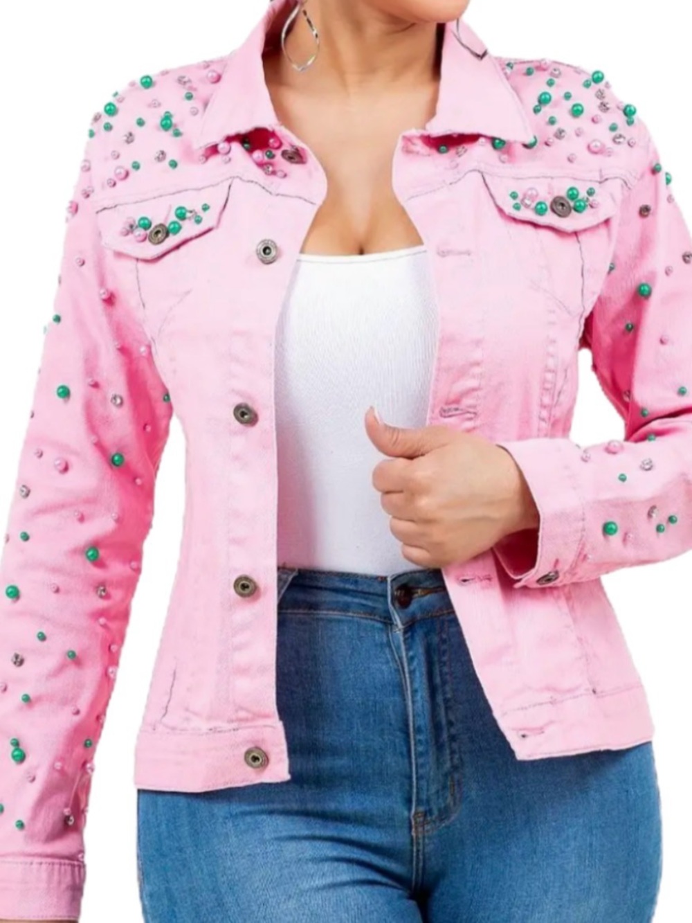 Phoebe J Glam Pink Embellished Denim Jacket 2X/3X Nashville core NWT spandex